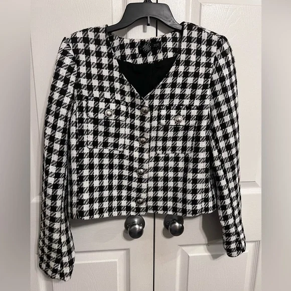 Rachel Zoe Plaid Cropped Blazer Women's Size L Academia Preppy. NWT - Picture 2 of 9